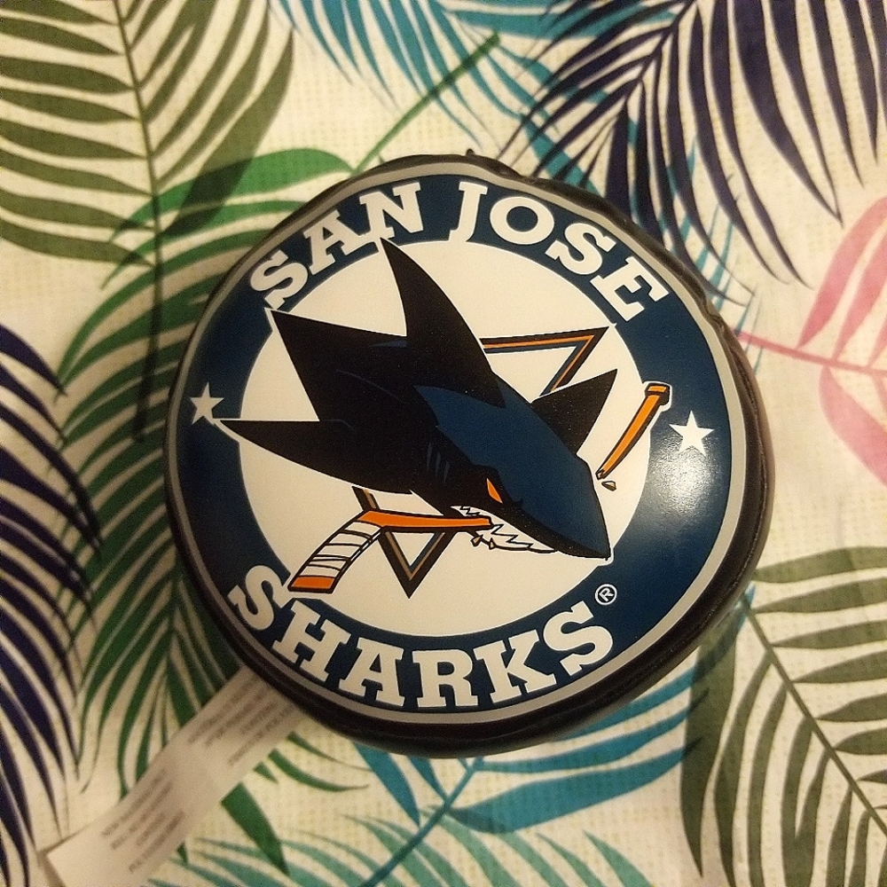 EUC San Jose SJ Sharks Stuffed Hockey Puck Plush NHL Souvenir Black & Teal